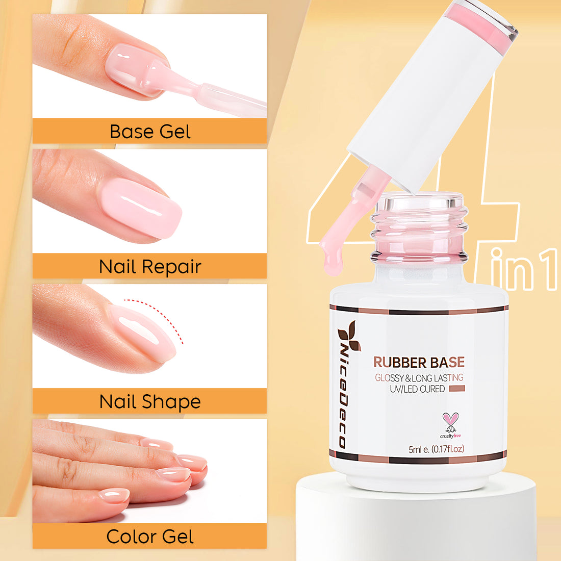 Nicedeco Rubber Base Gel Polish for Nails, Hema Free, Cruelty Free, Vegan, 12 Pcs Rubber Gel Nail Strengthener Nude Pink Nail Polish Kit 3