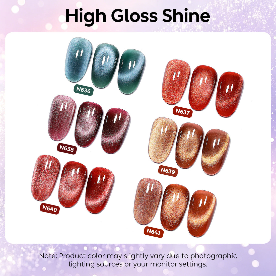 Nicedeco Fine Magnetic Cat Eye Gel Nail Polish Set, 6 Colors 5ML Holographic UV LED Glitter Blue Purple Red Brown Soak off Nail Polish with Magnet Nail Art DIY Salon For Women Kit 6-74