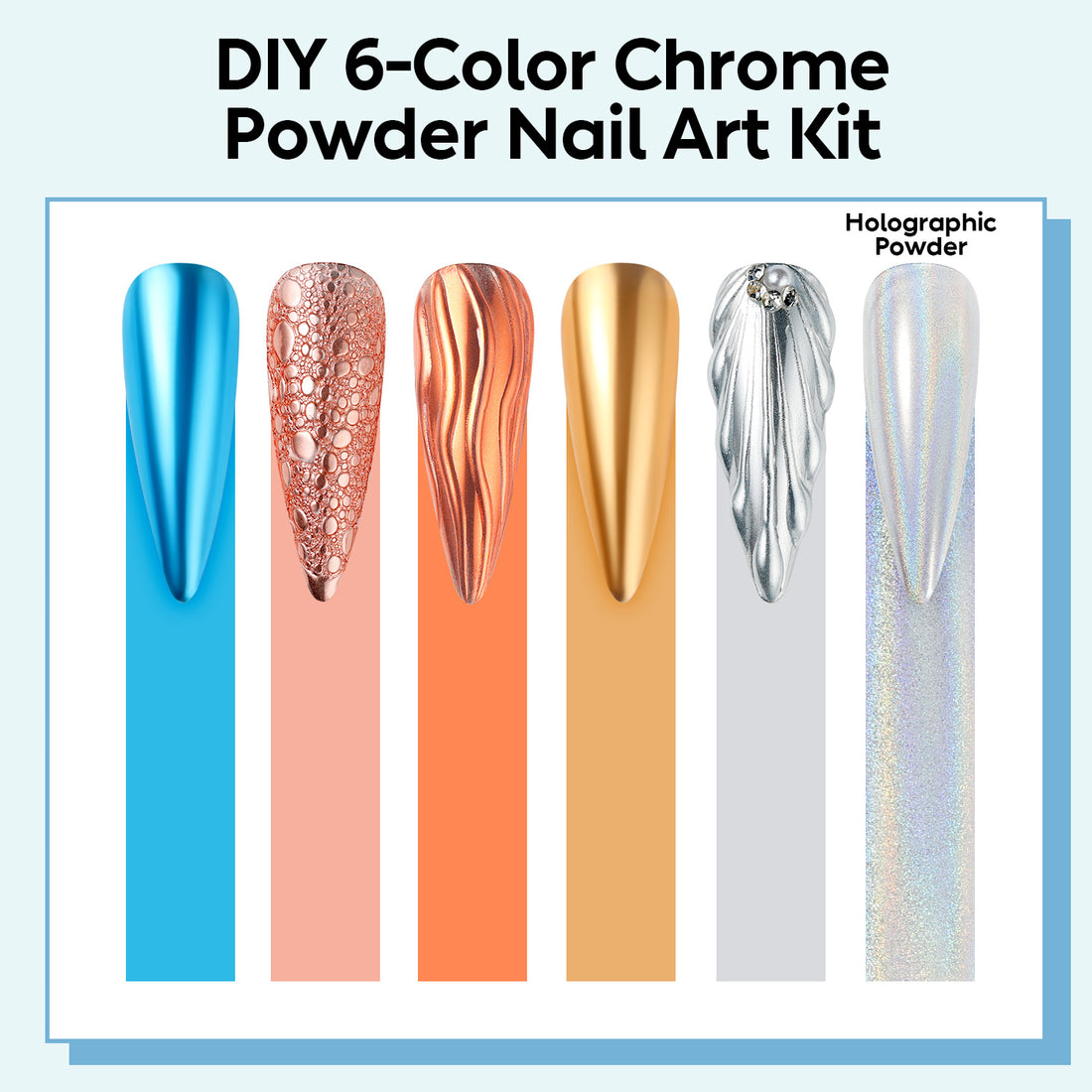 Nicedeco Chrome Nail Powder for Gel Nails, Cruelty Free, Vegan, 6 Jars Metallic Mirror Effect Pigment Nail Glitter Manicure for Nail Art Design Gifts