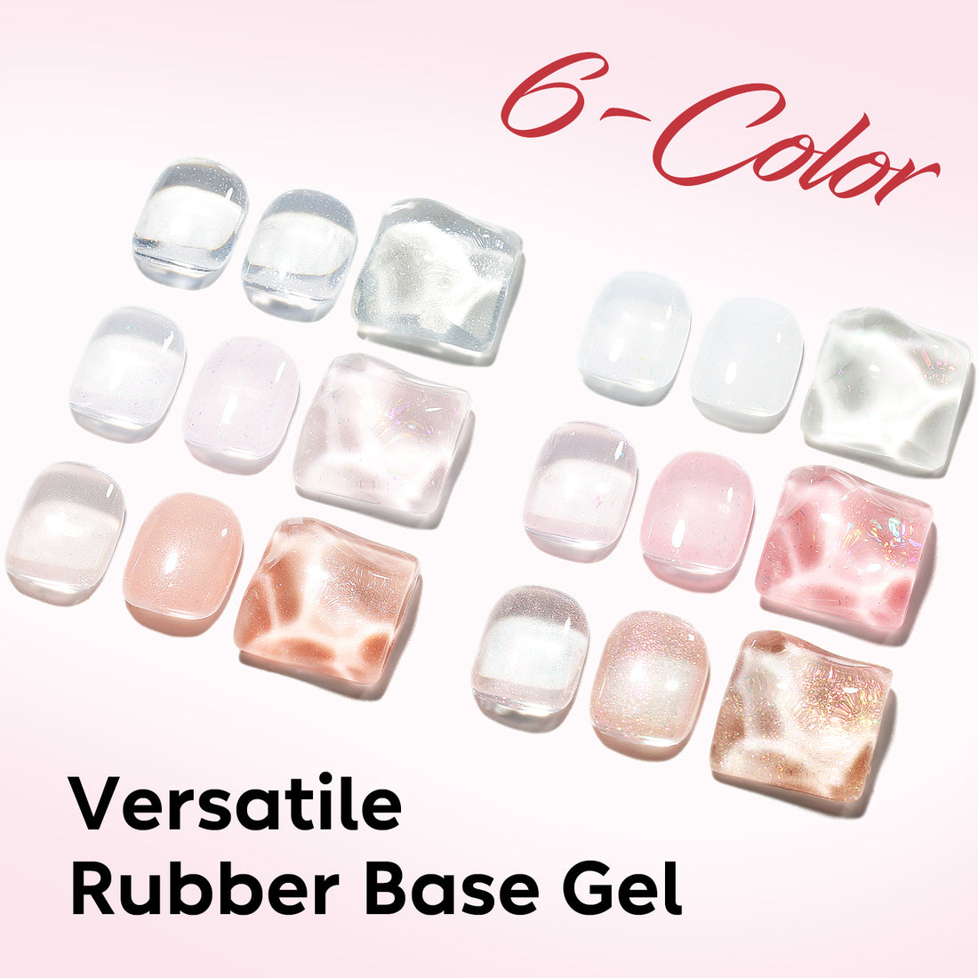 Nicedeco 6x5ml Hema-Free Glitter Rubber Base Gel Set, Nude Sheer White Pink690