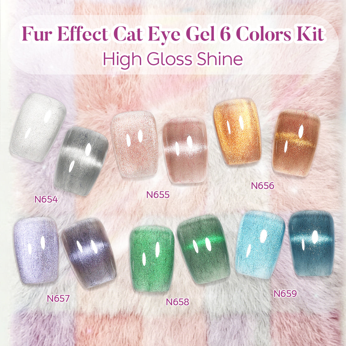 Nicedeco Fur Effect Cat Eye Gel Nail Polish Set, 6 Colors 5ML Holographic UV LED Glitter Soak off Nail Polish with Magnet Nail Art DIY Salon For Women Kit 6-81