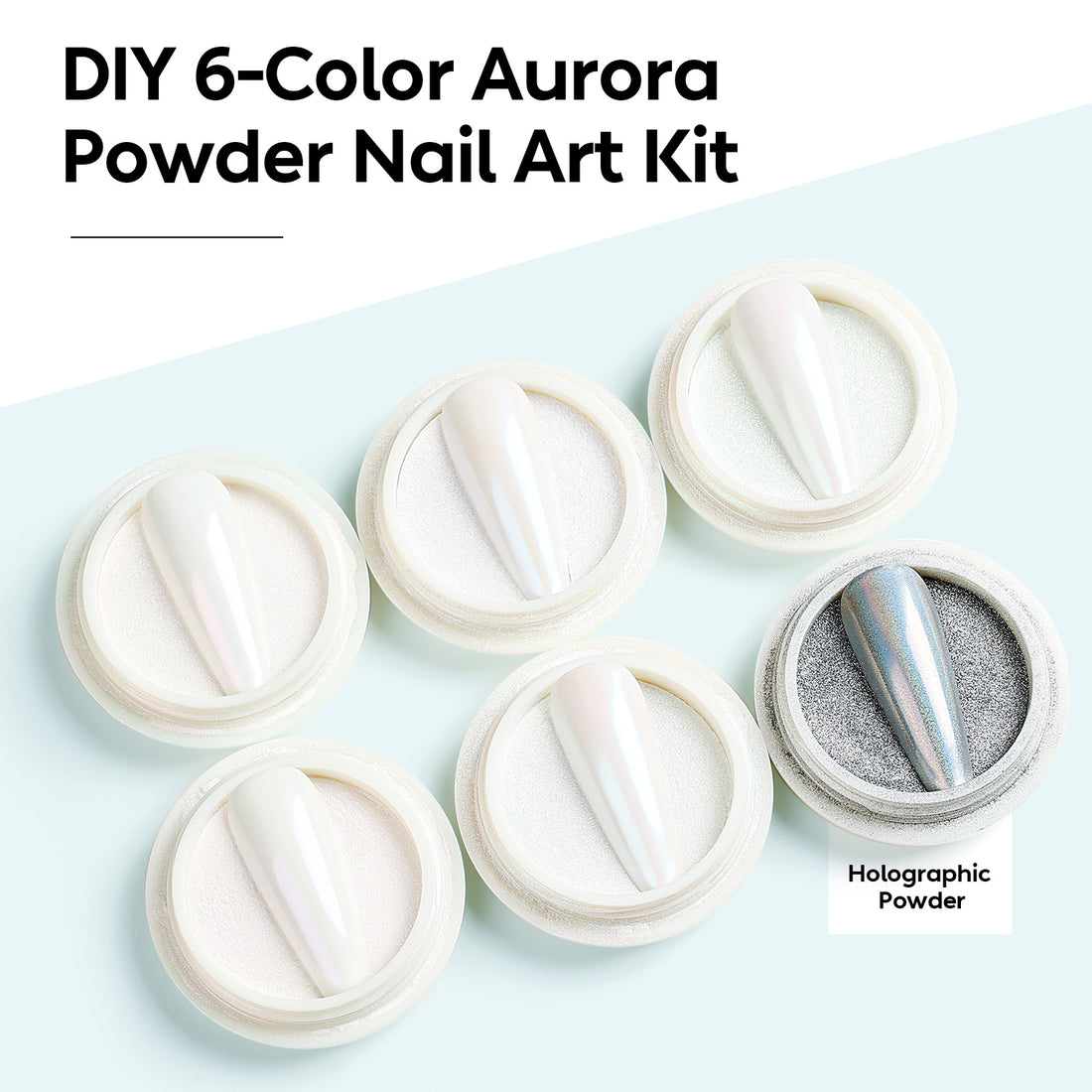 Nicedeco Aurora Nail Powder for Gel Nails, Cruelty Free, Vegan, 6 Jars Pearlescent Mermaid Powder Mirror Effect Iridescent Nail Glitter Manicure Pigment for Nail Art Design Gifts