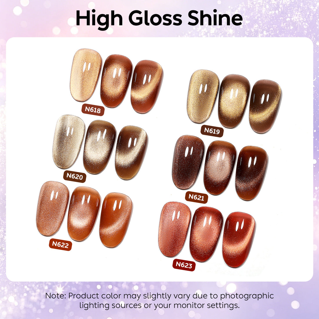 Nicedeco Fine Magnetic Cat Eye Gel Nail Polish Set, 6 Colors 5ML Holographic UV LED Glitter Taupe Brown Soak off Nail Polish with Magnet Nail Art DIY Salon For Women Kit 6-71