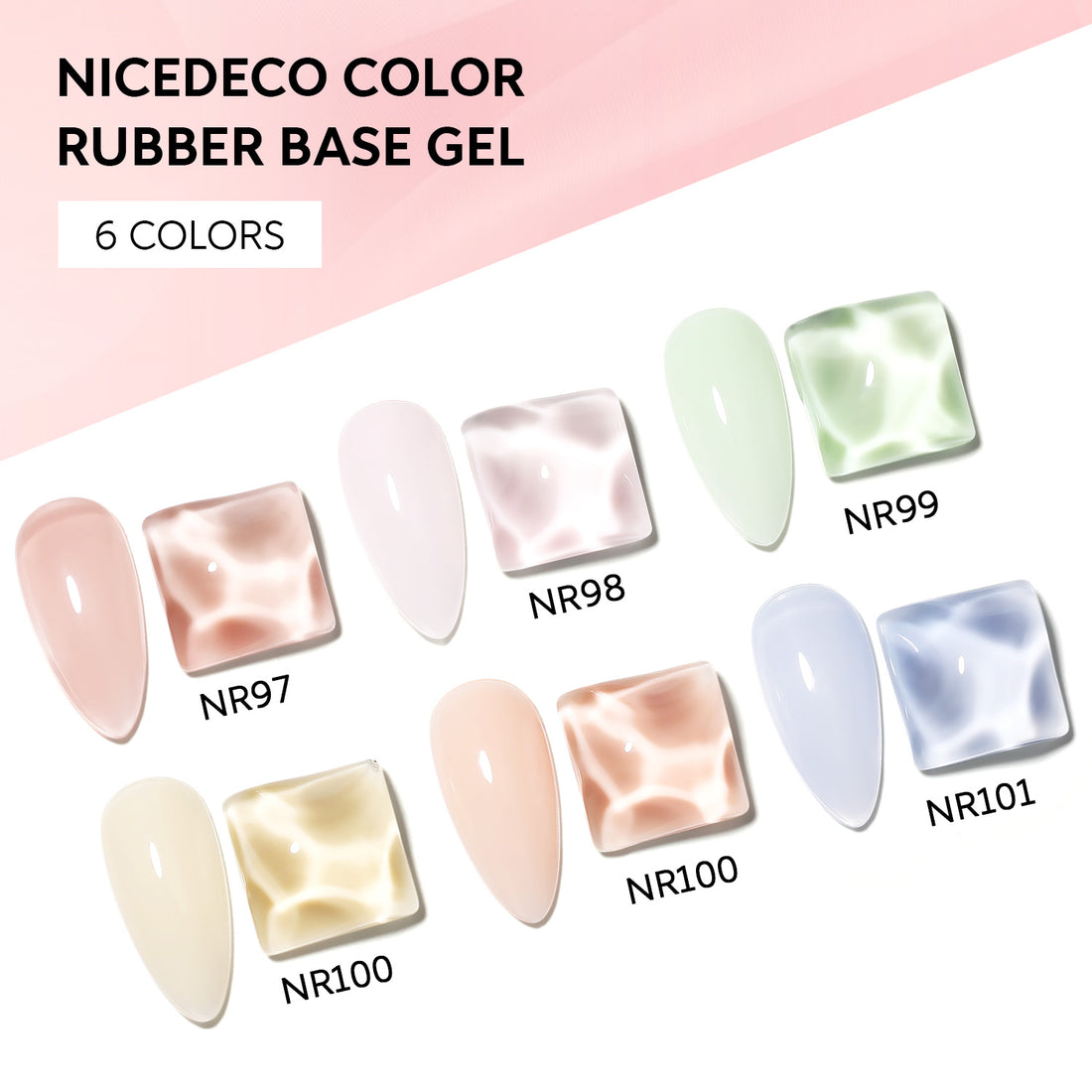 Nicedeco 4 In 1 Rubber Base Gel Set For Nails, Hema Free Sheer Color Gel Nail Polish UV LED,Elastic Rubber Nail Strengthen Enhance Base Coat 6pcs x 5ml-Kit 62