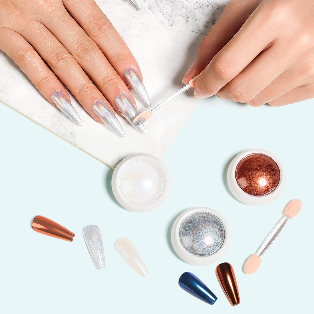 Nicedeco Chrome Nail Powder for Gel Nails, Cruelty Free, Vegan, 12 Jars Metallic Mirror Effect Aurora Pigment Pearlescent Mermaid Glitter Manicure for Nail Art Design Gifts