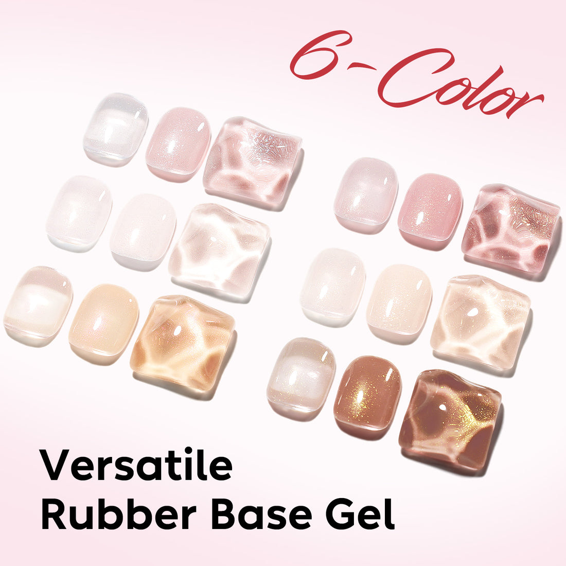 Nicedeco 6x5ml Hema-Free Glitter Rubber Base Gel Set, Nude Sheer White Pink691