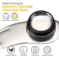 Nicedeco Metallic Gel Nail Polish Set, Hema Free, Silver and Gold 3D Metal Painting Gel for Nail Art, Glossy Mirror Finish, Vegan, Cruelty Free