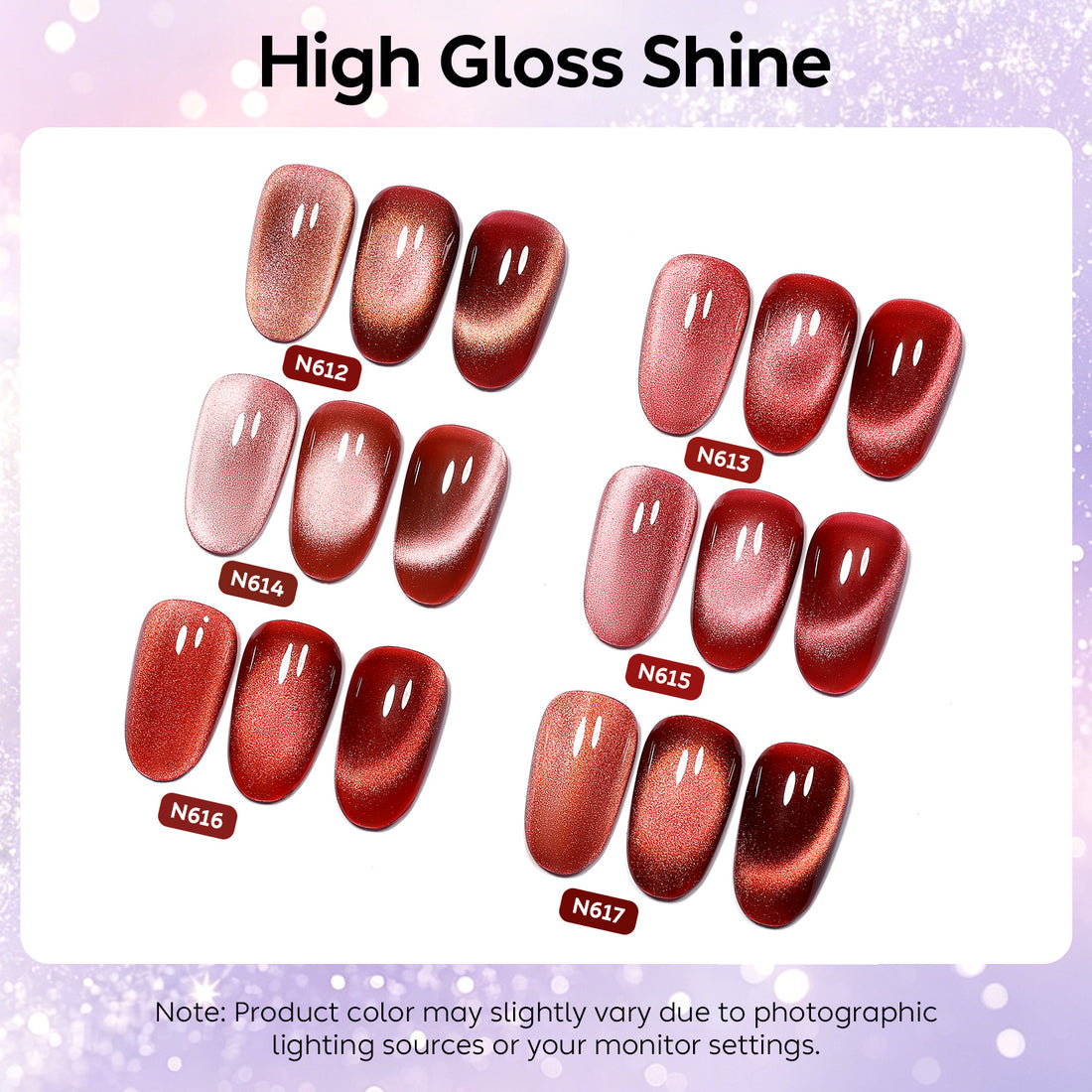 Nicedeco Fine Magnetic Cat Eye Gel Nail Polish Set, 6 Colors 5ML Holographic UV LED Glitter Red Brown Magenta Soak off Nail Polish with Magnet Nail Art DIY Salon For Women Kit 6-70