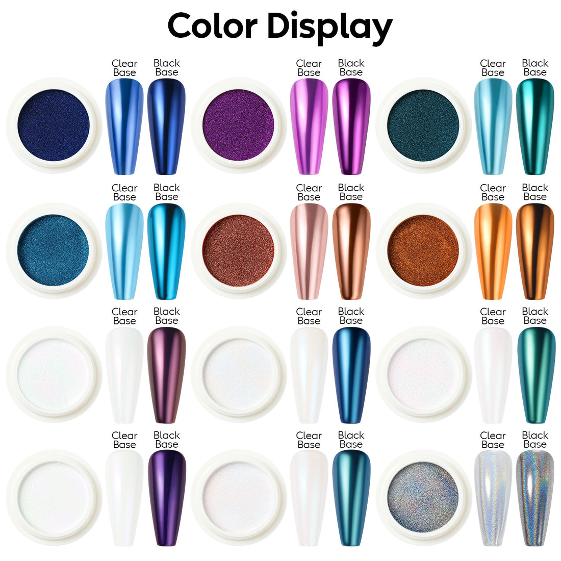 Nicedeco Chrome Nail Powder for Gel Nails, Cruelty Free, Vegan, 12 Jars Metallic Mirror Effect Aurora Pigment Pearlescent Mermaid Glitter Manicure for Nail Art Design Gifts