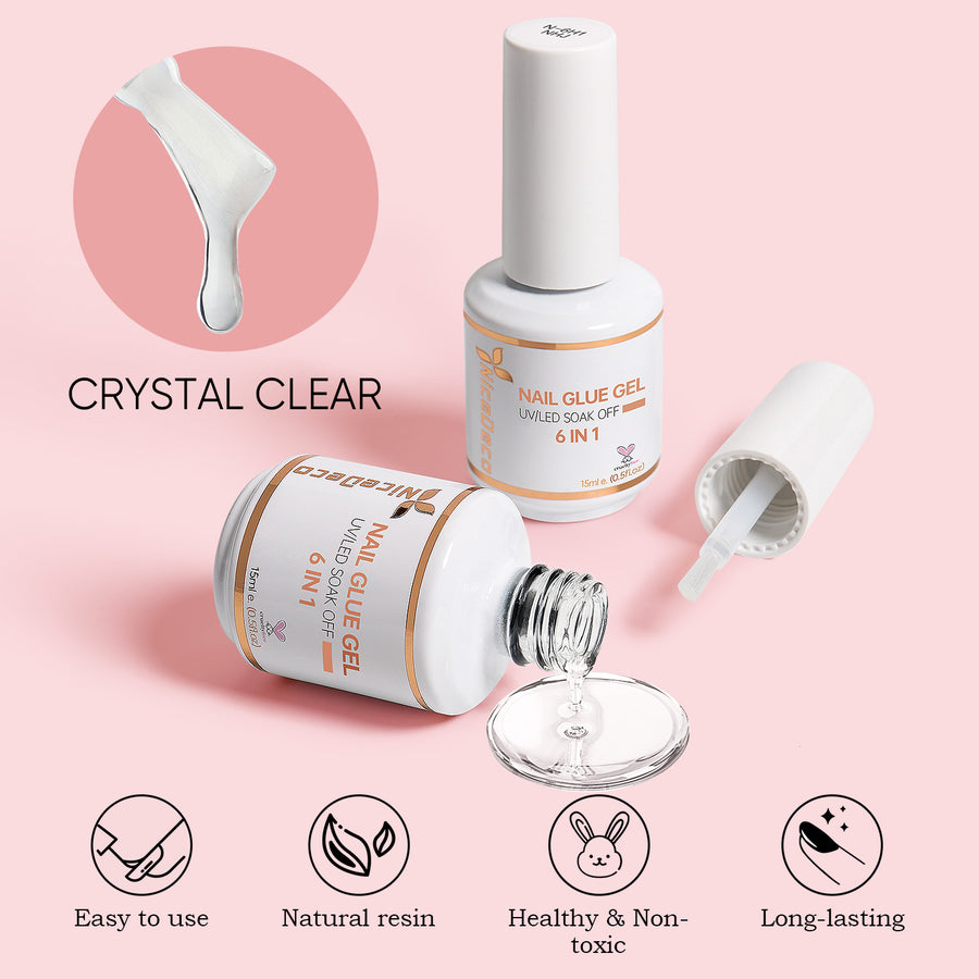 Nicedeco Gel Polish 6 in 1 Nail Glue Gel for Acrylic Nails