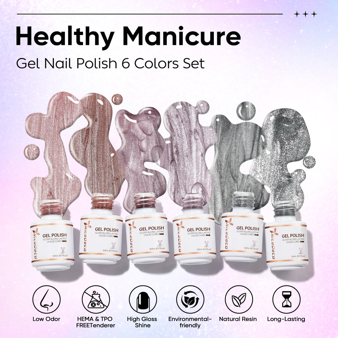 Nicedeco 6PCS 5ml Glassy Transparent Pink Magnetic Cat Eye Gel Polish Kit of with Magnet – Glossy Crystal Liquid Effect, Reflective Translucent Jelly UV Nail Polish, Long Lasting for Salon & DIY56