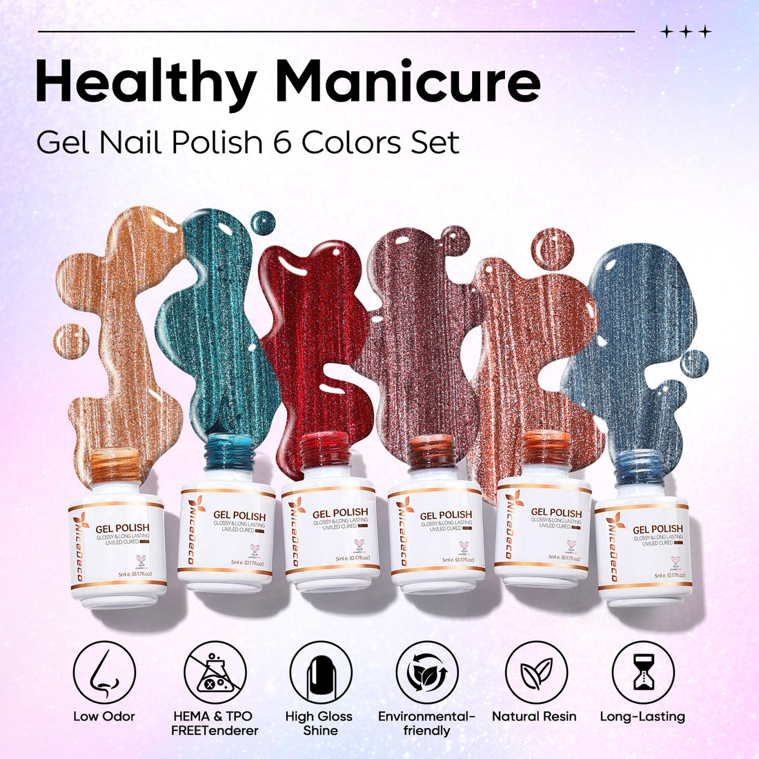 Nicedeco 6PCS 5ml Glassy Transparent Brown Magnetic Cat Eye Gel Polish Kit with Magnet – Glossy Crystal Liquid Effect, Reflective Translucent Jelly UV Nail Polish, Long Lasting for Salon & DIY58