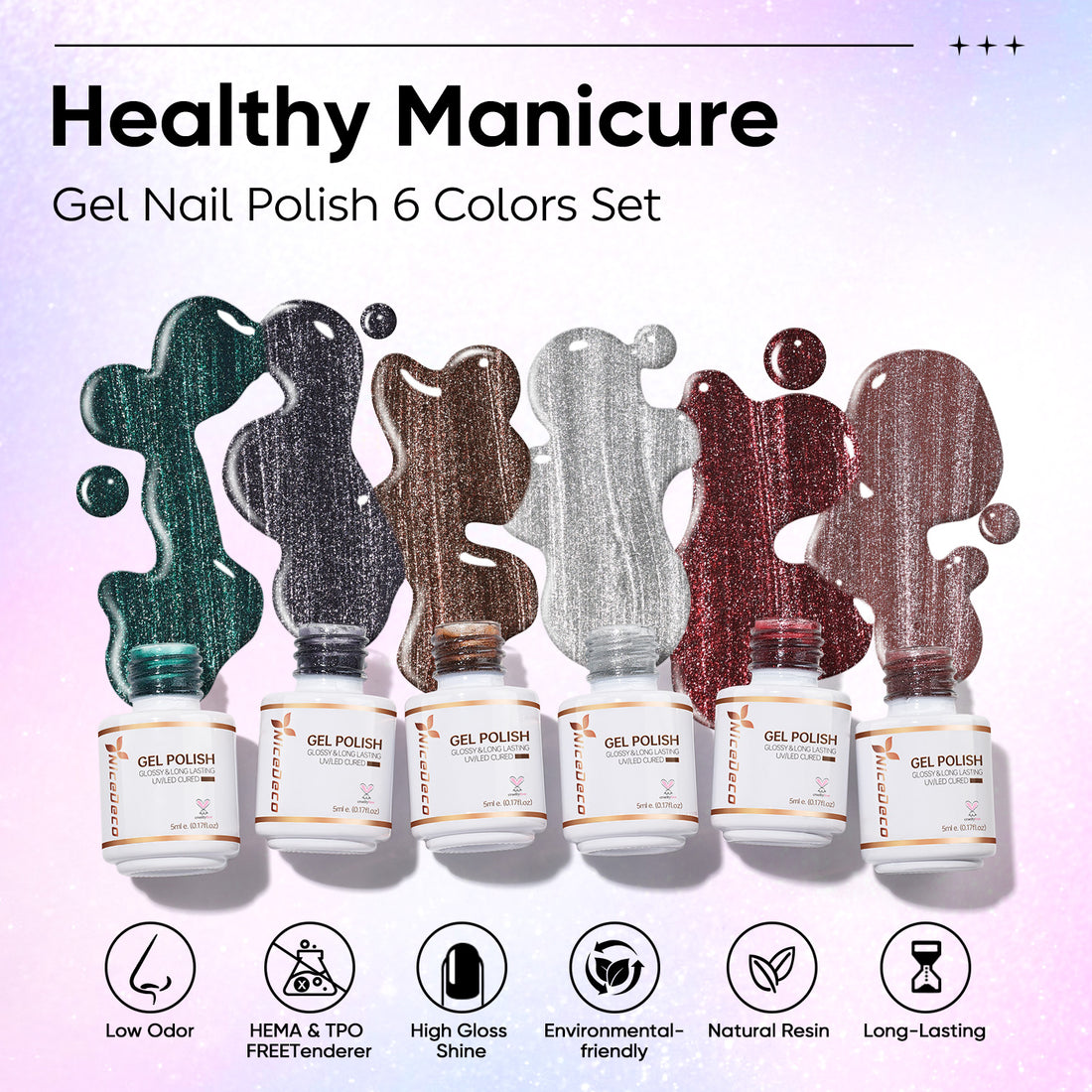 Nicedeco 6PCS 5ml Glitter Shimmer Transparent Magnetic Cat Eye Gel Polish Kit with Magnet – Glossy Crystal Liquid Effect, Reflective Translucent Jelly UV Nail Polish, Long Lasting for Salon & DIY59