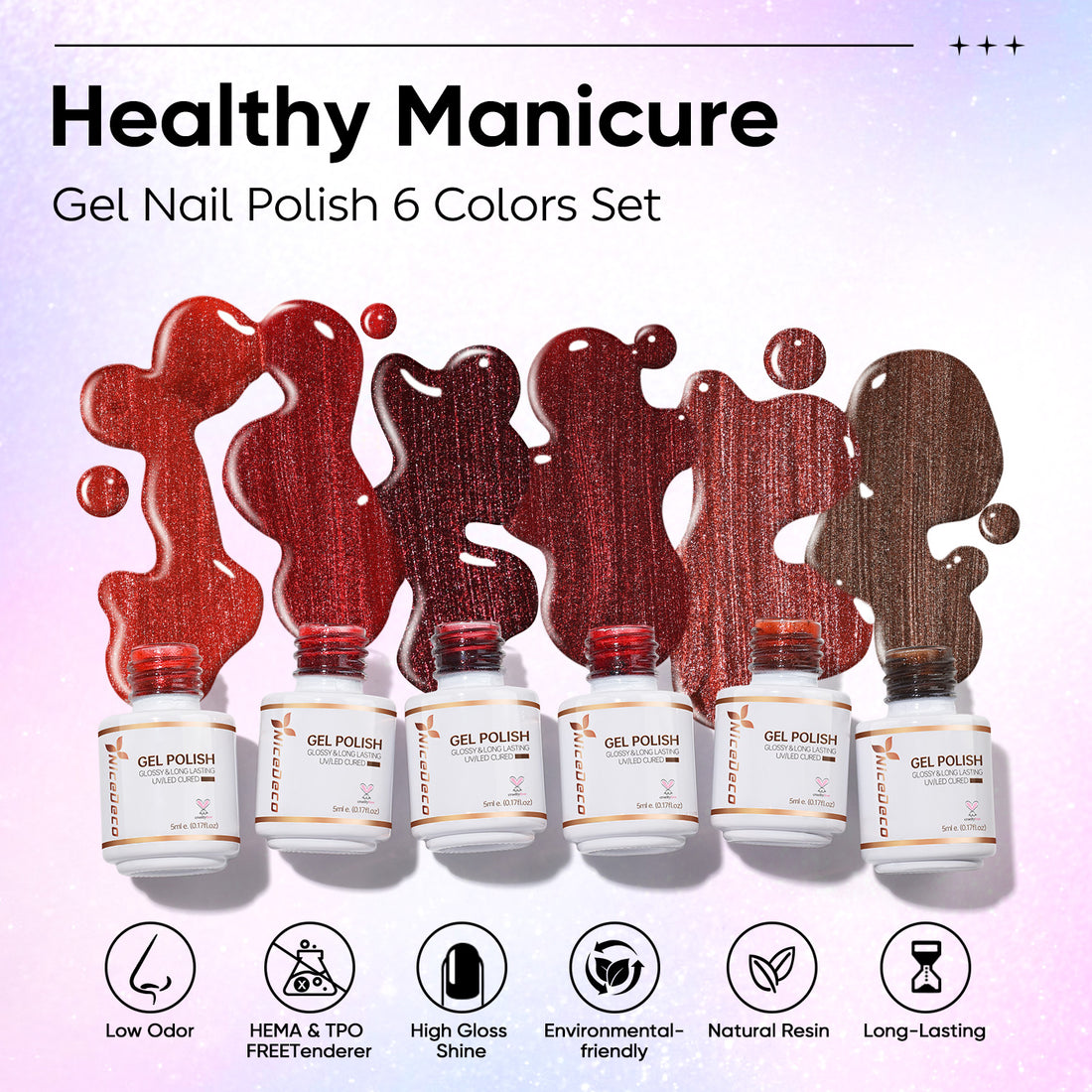Nicedeco 6PCS 5ml Transparent Magnetic Cat Eye Gel Polish Kit with Magnet – Glossy Crystal Liquid Effect, Reflective Translucent Jelly UV Nail Polish, Long Lasting for Salon & DIY60