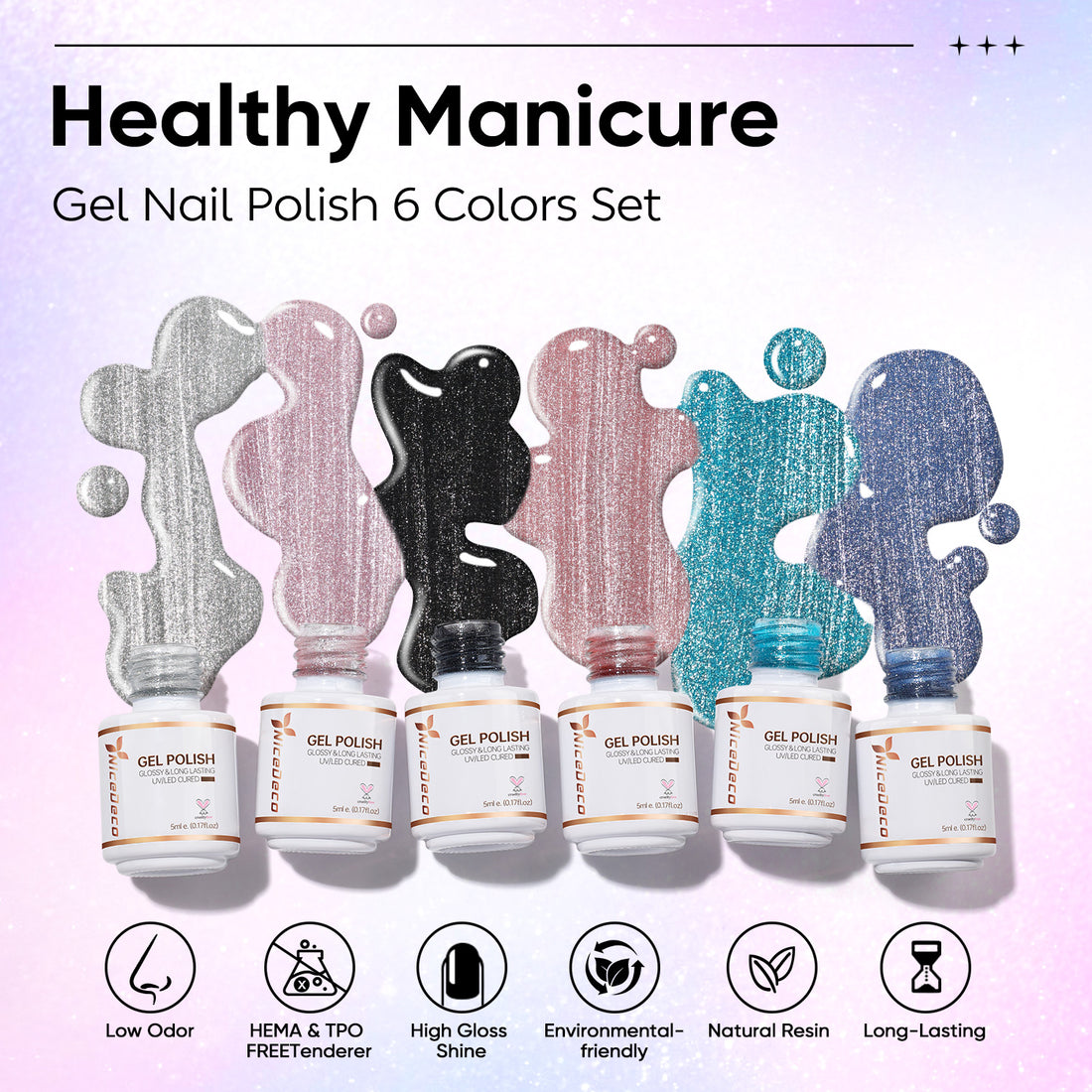 Nicedeco 6PCS 5ml Transparent Magnetic Cat Eye Gel Polish Kit with Magnet – Glossy Crystal Liquid Effect, Reflective Translucent Jelly UV Nail Polish, Long Lasting for Salon & DIY61