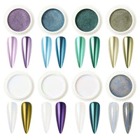 Nicedeco Chrome Nail Powder voor gelnagels, dierproefvrij, veganistisch, 8 potjes Metallic Mirror Effect Aurora Pigment Parelmoer Zeemeermin Glitter Manicure voor Nail Art Design Cadeaus 