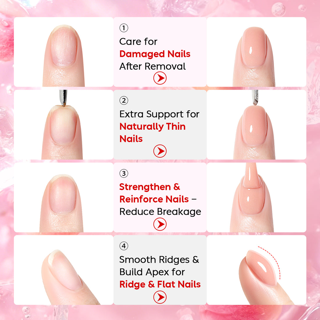 Nicedeco 6x5ml Hema-Free Glitter Rubber Base Gel Set, Nude Sheer White Pink688