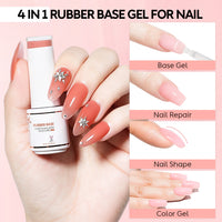Nicedeco 4 In 1 Rubber Base Gel Set For Nails, Hema Free Sheer Color Gel Nail Polish UV LED,Elastic Rubber Nail Strengthen Enhance Base Coat 6pcs x 5ml-Kit 66