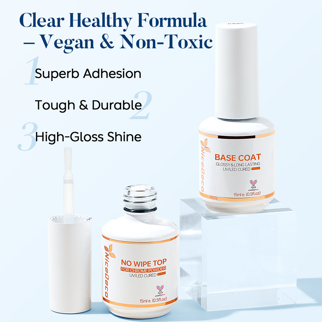 Nicedeco Gel Top Coat Base Coat Kit for Chrome Nail Powder