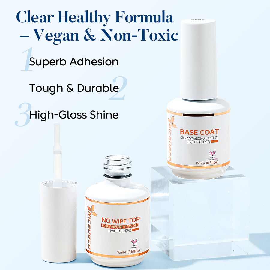 Nicedeco Gel Top Coat Base Coat Kit for Chrome Nail Powder