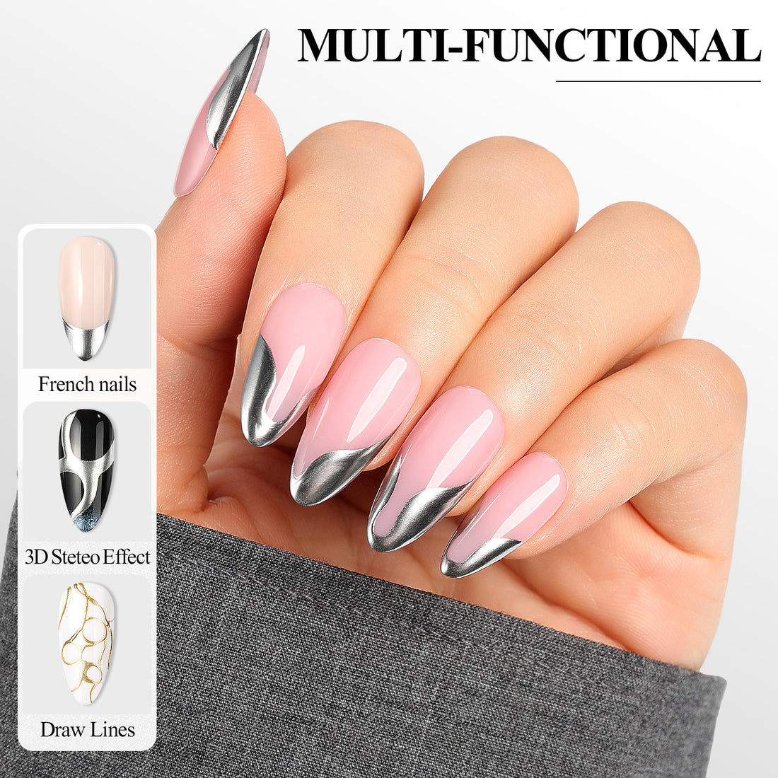 Nicedeco Metallic Gel Nail Polish Set, Hema Free, Silver and Gold 3D Metal Painting Gel for Nail Art, Glossy Mirror Finish, Vegan, Cruelty Free