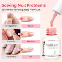 Nicedeco 8 in 1 Glitter Builder Base Strengthening Gel Set 6x5ml Nude Pink684