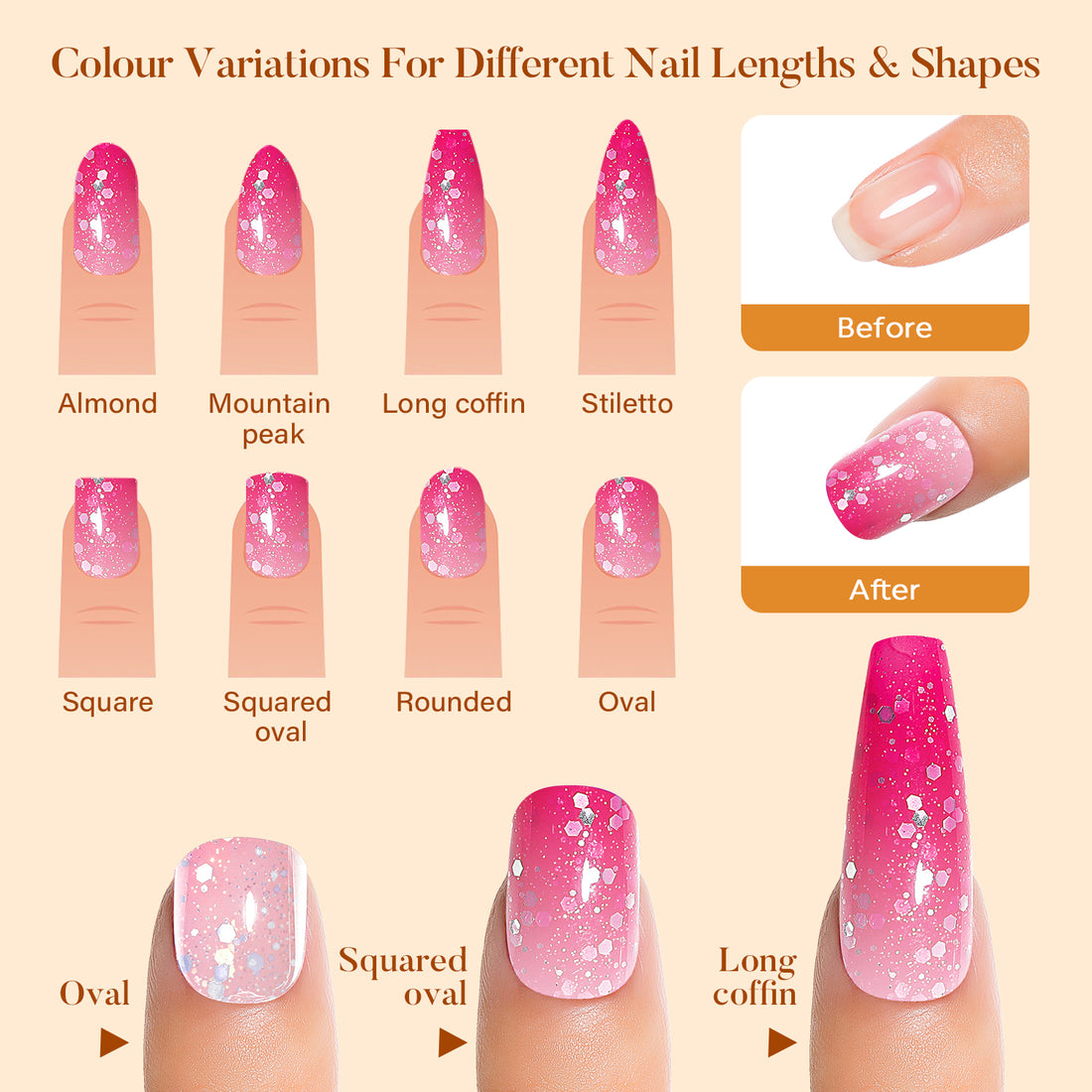 Nicedeco Gel Nail Polish 6pcs, Hema Free, Cruelty Free, Vegan, Color Changing Soak Off LED U V Gel for Nail Art Manicure Salon DIY Kit 50
