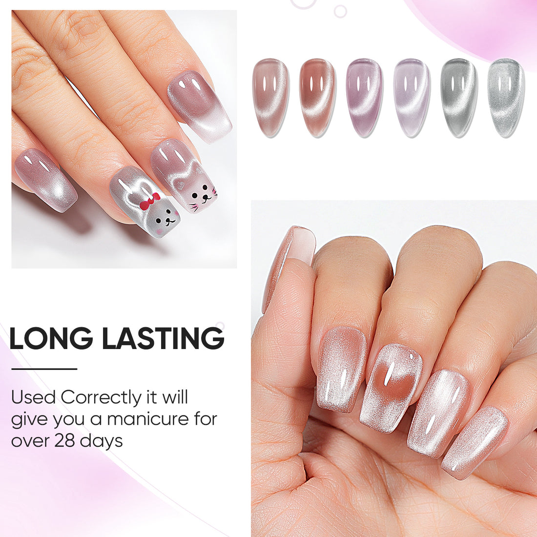 Nicedeco 6PCS 5ml Glassy Transparent Pink Magnetic Cat Eye Gel Polish Kit of with Magnet – Glossy Crystal Liquid Effect, Reflective Translucent Jelly UV Nail Polish, Long Lasting for Salon & DIY56