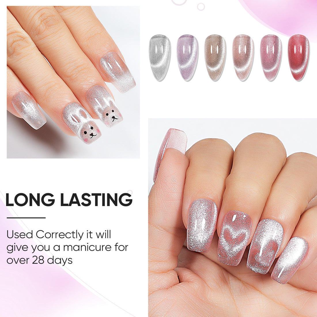 Nicedeco 6PCS 5ml Transparent Pink Magnetic Cat Eye Gel Polish Kit with Magnet – Glossy Crystal Liquid Effect, Reflective Translucent Jelly UV Nail Polish, Long Lasting for Salon & DIY57