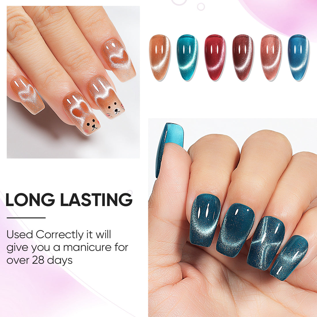 Nicedeco 6PCS 5ml Glassy Transparent Brown Magnetic Cat Eye Gel Polish Kit with Magnet – Glossy Crystal Liquid Effect, Reflective Translucent Jelly UV Nail Polish, Long Lasting for Salon & DIY58