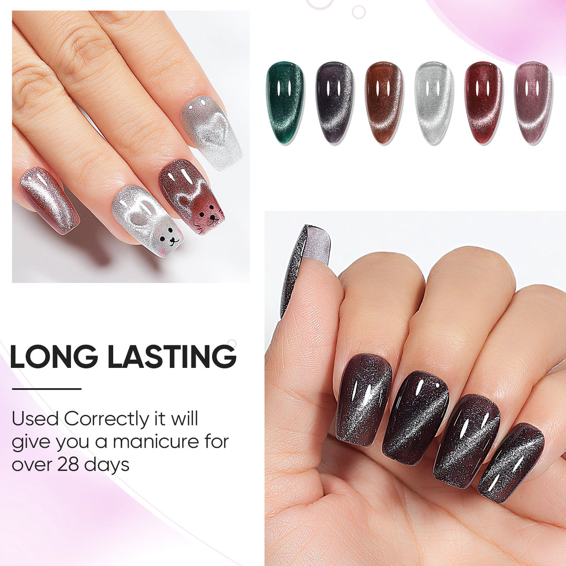 Nicedeco 6PCS 5ml Glitter Shimmer Transparent Magnetic Cat Eye Gel Polish Kit with Magnet – Glossy Crystal Liquid Effect, Reflective Translucent Jelly UV Nail Polish, Long Lasting for Salon & DIY59