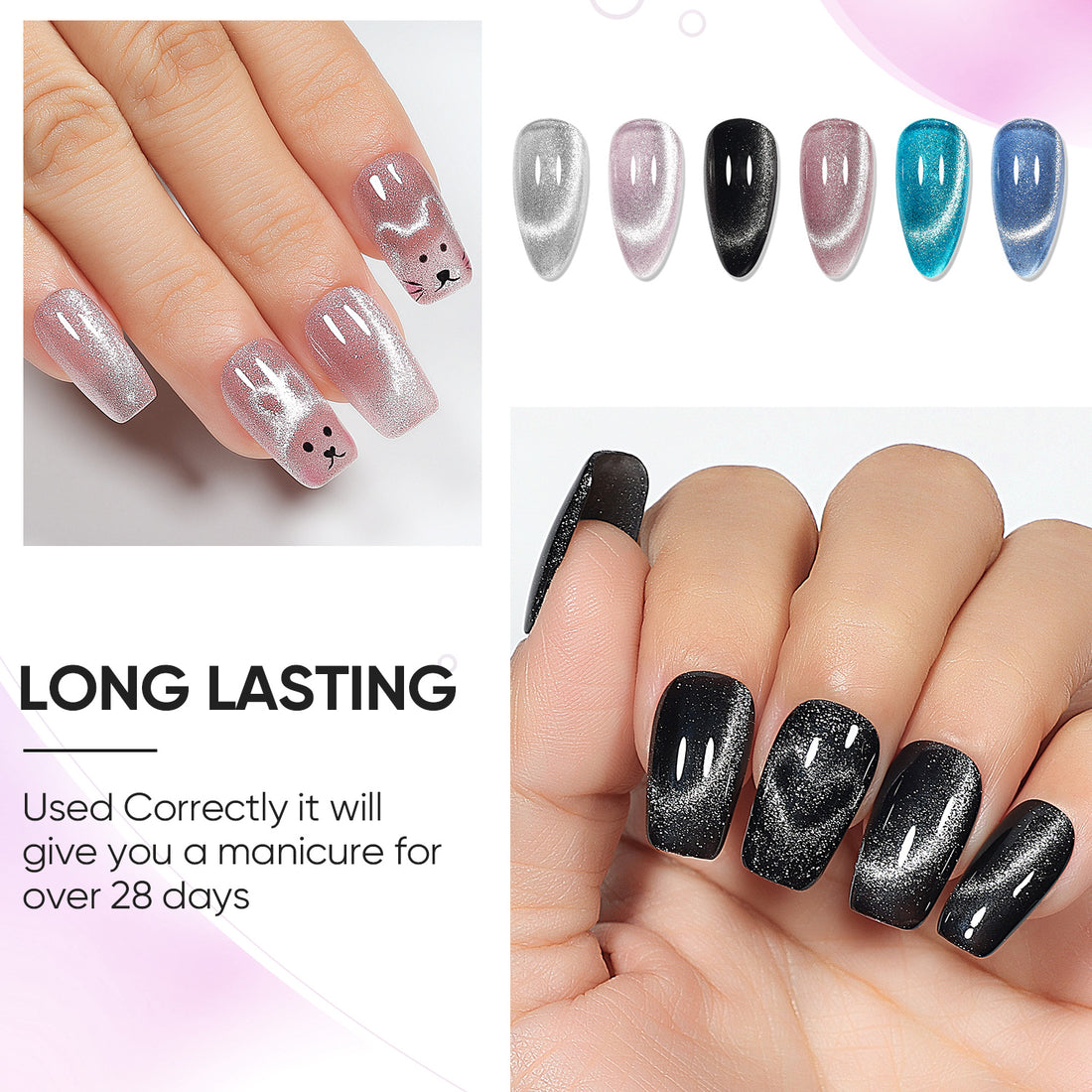 Nicedeco 6PCS 5ml Transparent Magnetic Cat Eye Gel Polish Kit with Magnet – Glossy Crystal Liquid Effect, Reflective Translucent Jelly UV Nail Polish, Long Lasting for Salon & DIY61