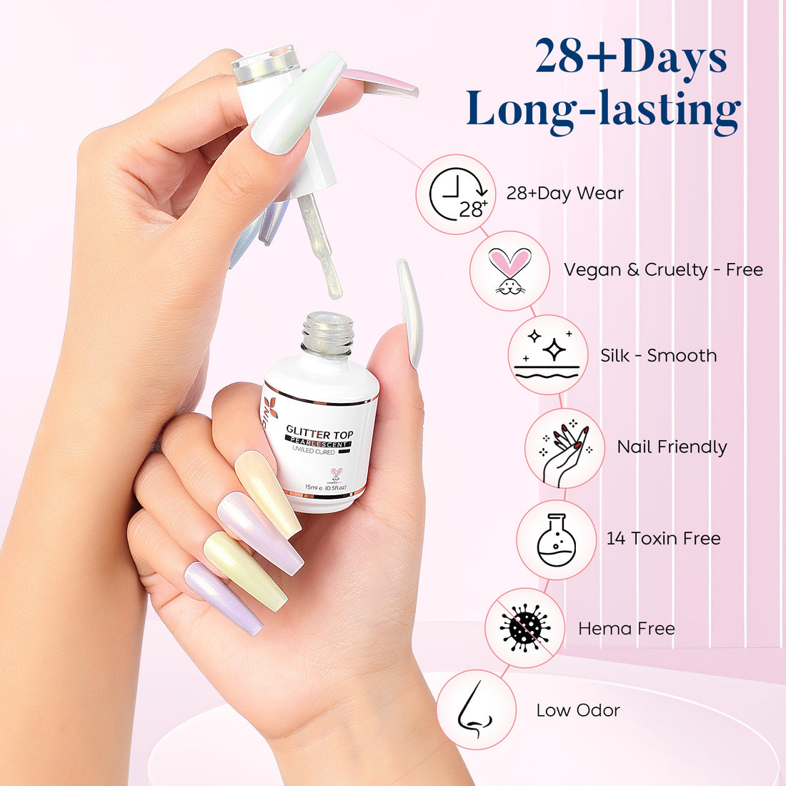 Nicedeco Gel Nail Polish Pearlescent Glitter Gel Top Coat 012