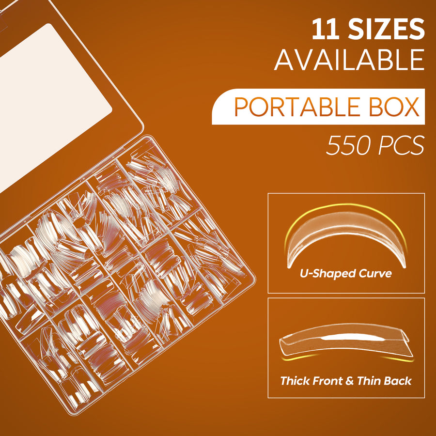 Nicedeco French Nail Tips for Gel Extensions, 550pcs 11 Sizes Half Cover False Nail Tips Fake Nails Press on Nails Acrylic Nail Tips - 019