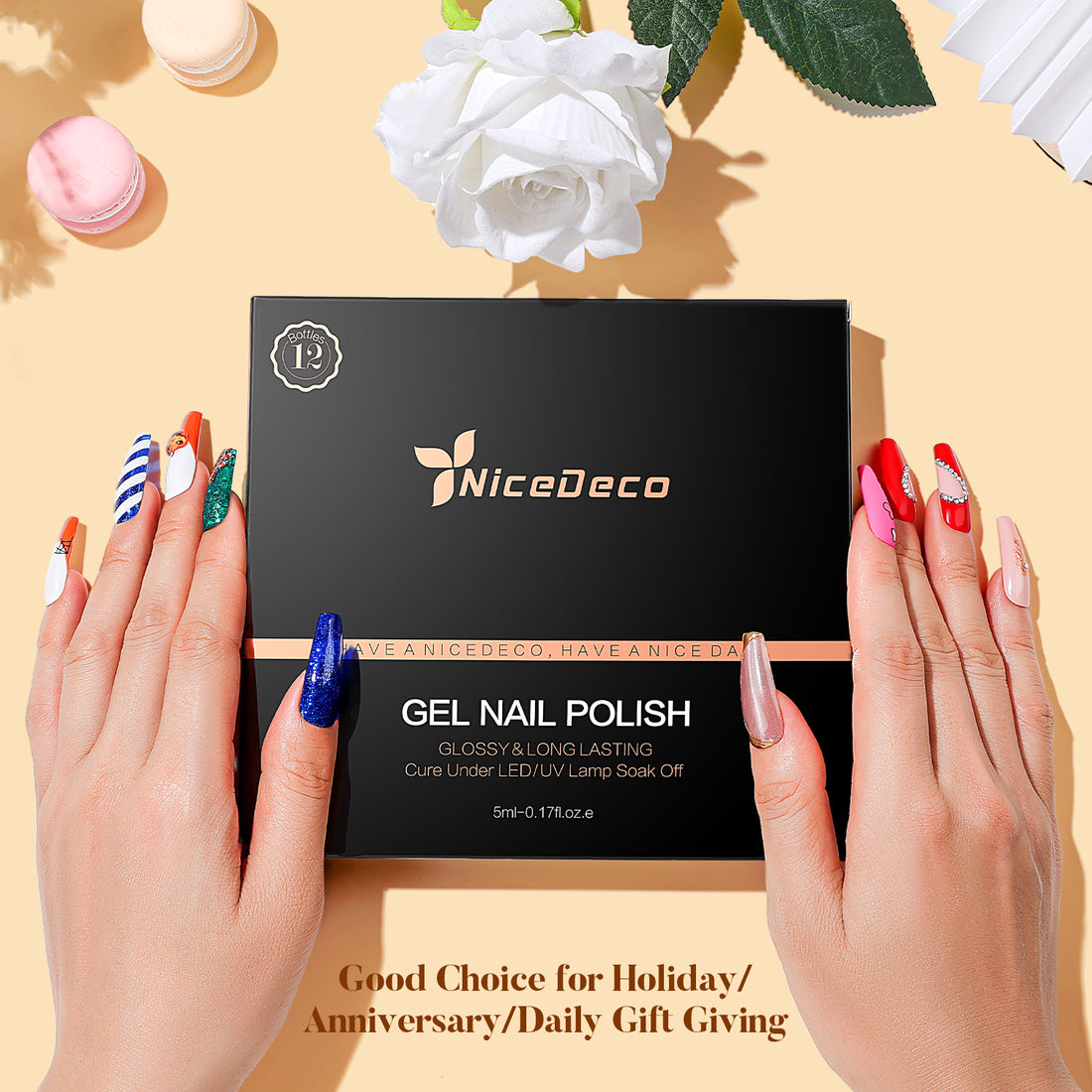 Nicedeco Gel Nail Polish Nail 12 Colors, Hema Free, Cruelty Free, Vegan, Nude Pink Red White U V Gel Manicure Kit 9