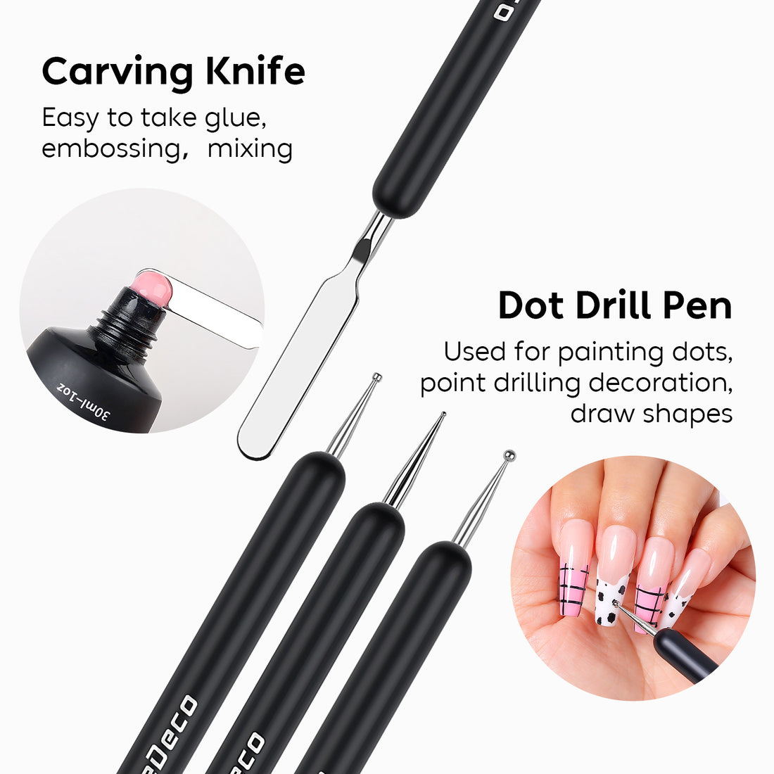 Nicedeco Nail Art Brushes 9pcs, Double-ended Nail Dotting Tool Gel Polish Liner Brushes Design Pen For Nail Drawing and Nail Paint Small Detail Brushes Manicure Design Set