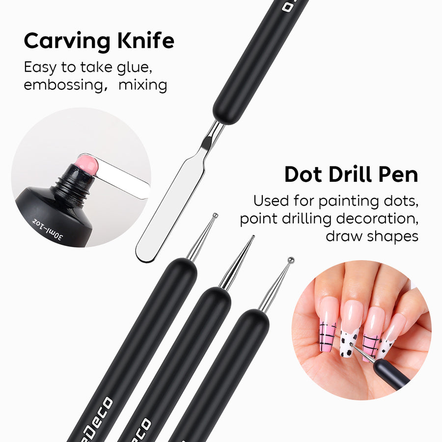 Nicedeco Nail Art Brushes 9pcs, Double-ended Nail Dotting Tool Gel Polish Liner Brushes Design Pen For Nail Drawing and Nail Paint Small Detail Brushes Manicure Design Set