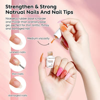Nicedeco 4 In 1 Rubber Base Gel Set For Nails, Hema Free Sheer Color Gel Nail Polish UV LED,Elastic Rubber Nail Strengthen Enhance Base Coat 6pcs x 5ml-Kit 66