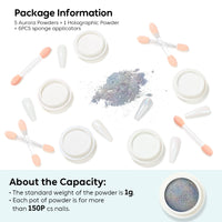 Nicedeco Aurora Nail Powder for Gel Nails, Cruelty Free, Vegan, 6 Jars Pearlescent Mermaid Powder Mirror Effect Iridescent Nail Glitter Manicure Pigment for Nail Art Design Gifts