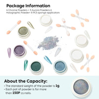 Nicedeco Chrome Nail Powder voor gelnagels, dierproefvrij, veganistisch, 8 potjes Metallic Mirror Effect Aurora Pigment Parelmoer Zeemeermin Glitter Manicure voor Nail Art Design Cadeaus 