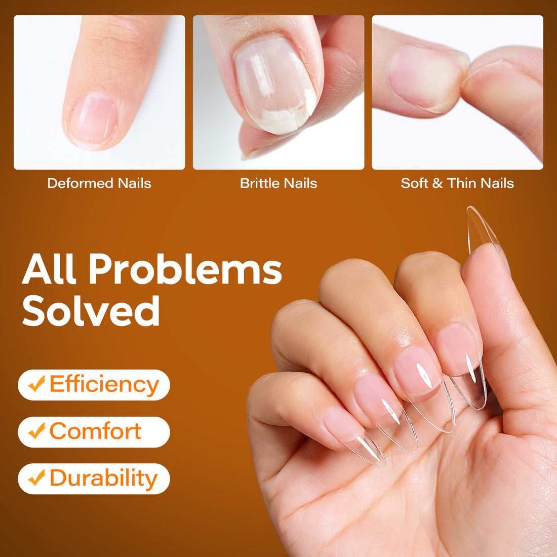 Nicedeco Almond Fake Nail Tips, 504Pcs Medium Soft Gel Nail Tips Almond Shape Pre Etched Half Matte Full Cover Clear Acrylic Gel Kit False Press on - 013