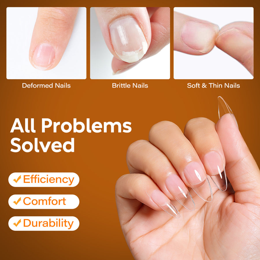 Nicedeco Almond Fake Nail Tips, 504Pcs Medium Soft Gel Nail Tips Almond Shape Pre Etched Half Matte Full Cover Clear Acrylic Gel Kit False Press on - 013