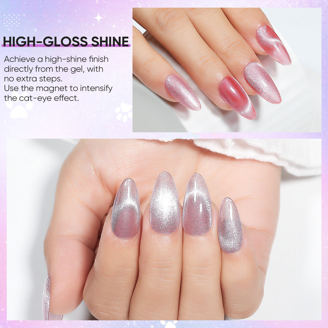 Nicedeco 6PCS 5ml Transparent Pink Magnetic Cat Eye Gel Polish Kit with Magnet – Glossy Crystal Liquid Effect, Reflective Translucent Jelly UV Nail Polish, Long Lasting for Salon & DIY57