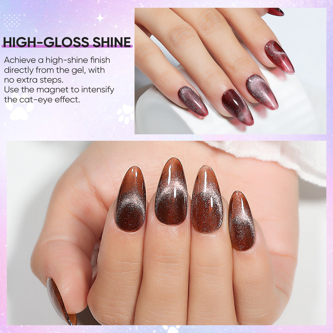 Nicedeco 6PCS 5ml Glitter Shimmer Transparent Magnetic Cat Eye Gel Polish Kit with Magnet – Glossy Crystal Liquid Effect, Reflective Translucent Jelly UV Nail Polish, Long Lasting for Salon & DIY59