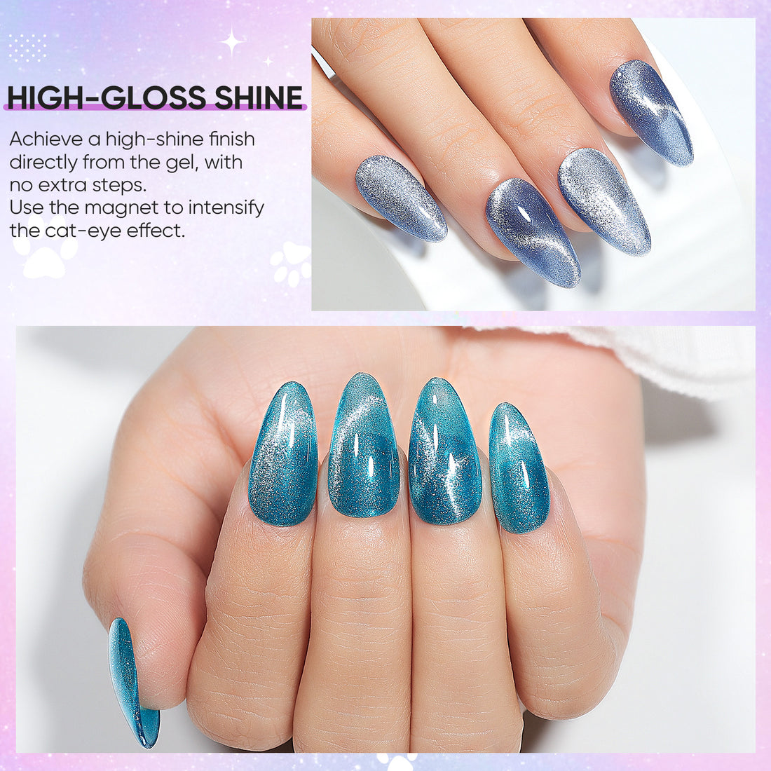 Nicedeco 6PCS 5ml Transparent Magnetic Cat Eye Gel Polish Kit with Magnet – Glossy Crystal Liquid Effect, Reflective Translucent Jelly UV Nail Polish, Long Lasting for Salon & DIY61