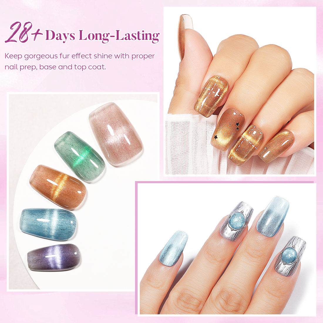 Nicedeco Fur Effect Cat Eye Gel Nail Polish Set, 6 Colors 5ML Holographic UV LED Glitter Soak off Nail Polish with Magnet Nail Art DIY Salon For Women Kit 6-81