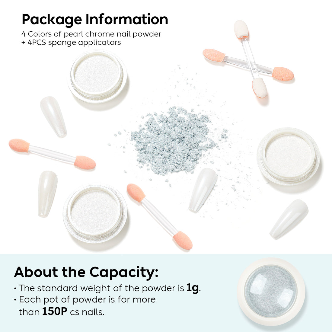 Nicedeco Pearl Nail Powder for Gel Nails, Cruelty Free, Vegan, 4 Jars Aurora Powder Mirror Effect Nail Glitter Manicure Pearlescent Mermaid Pigment for Nail Art Design Gifts