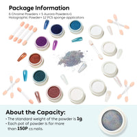 Nicedeco Chrome Nail Powder for Gel Nails, Cruelty Free, Vegan, 12 Jars Metallic Mirror Effect Aurora Pigment Pearlescent Mermaid Glitter Manicure for Nail Art Design Gifts