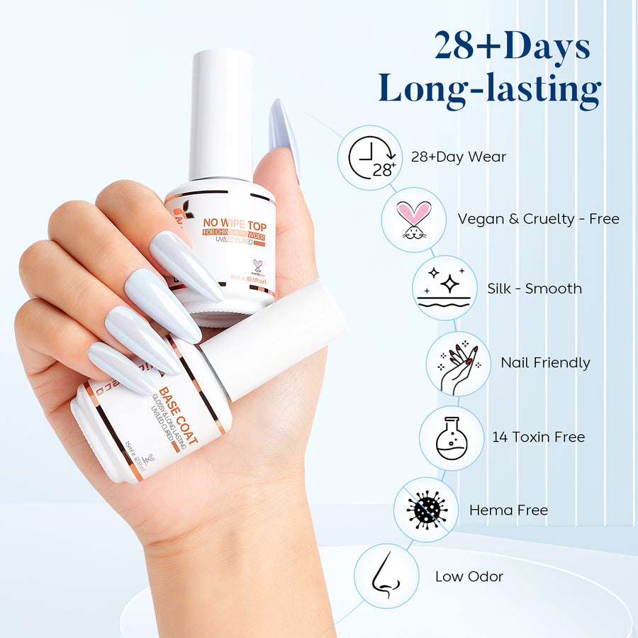 Nicedeco Gel Top Coat Base Coat Kit for Chrome Nail Powder