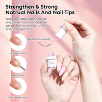 Nicedeco 4 In 1 Rubber Base Gel Set For Nails, Hema Free Sheer Color Gel Nail Polish UV LED,Elastic Rubber Nail Strengthen Enhance Base Coat 6pcs x 5ml-Kit 62